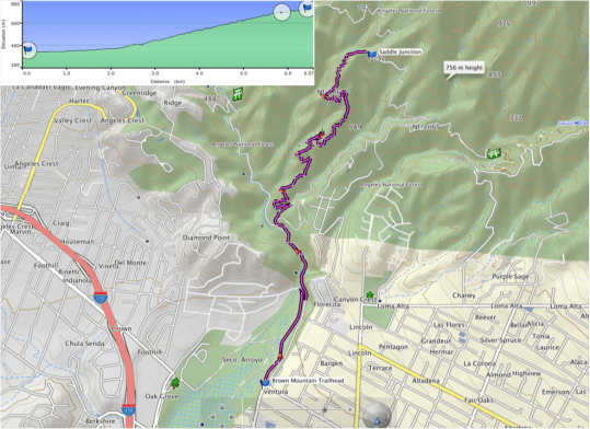 Trail map for Brown Mountain Road to the saddle